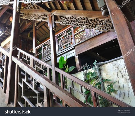 Woody Stair Chinese Stock Photo (Edit Now) 58636861 Korean Interior Design, Chinese Staircase, Chinese Bedroom, Wood Railings For Stairs, Modern Stair Railing, Handrail Design, Marble Staircase, Wood Railing, Marble Stairs