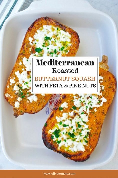 Baked Butternut Squash with Feta Baked Butternut Squash, Quick Vegetarian Meals, Feta Recipes, Butternut Squash Recipes, Roasted Butternut, Squash Recipes, Vegetarian Recipes Easy, Mediterranean Diet Recipes, Veggie Dishes