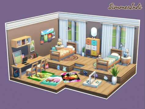 Twin Room Sims 4, Sims Twin Bedroom, The Sims 4 Twins Bedroom, Twins Room Sims 4, Doll House Sims 4, Sims 4 Twin Bedroom, Sims 4 Triplets Room, Sims 4 Nursery No Cc, Sims 4 Toddler Room No Cc