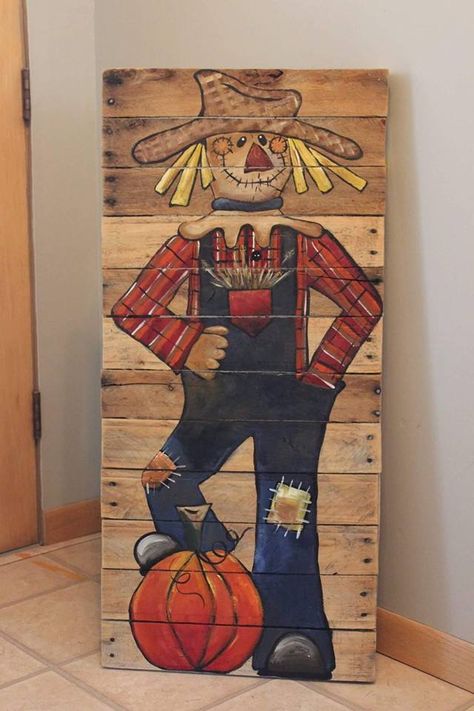 Scarecrow Painting On Wood, Scarecrow Painting, Pumpkins Painting, Fall Pumpkins Painting, Painted Pumpkins, Porch Signs, Scarecrow, Fall Crafts, Fall Pumpkins