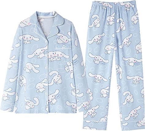 Cute Fashion Long Sleeve Cardigan Pajamas Set Kawaii Leisure Loose Two-Piece Sleepwear Set For Women Girls Cute Nightwear, Kawaii Pajamas, Pyjamas Party, Straight Fit Pants, Soft Pajamas, Nightgowns For Women, Asian Outfits, Sleepwear Sets, Cardigan Fashion