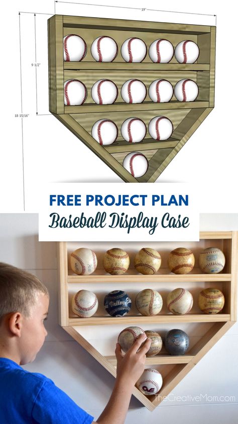 Baseball Storage, Diy Baseball Display, Baseball Storage Ideas, Diy Sports Memorabilia Display, Game Ball Display, Baseball Trophy Display Ideas, Diy Baseball Holder, Baseball Diy, Diy Baseball Crafts