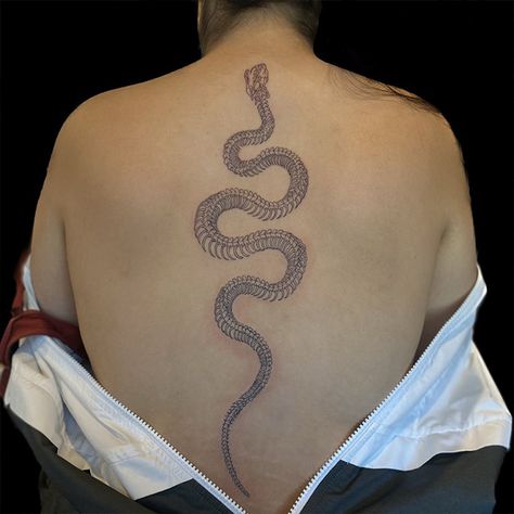 Snake Tattoo On Spine, Skeleton Snake Tattoo, Tattoo On Spine, Tattoo Bear, Beauty Is Pain, Snake Skeleton, Flower Spine Tattoos, Pain Scale, Sea Tattoo