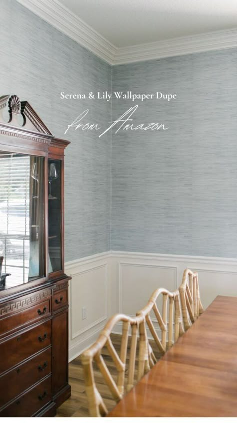 Serena & Lily Wallpaper Dupes: Elevate your space - Popular Dining Room Wallpaper, Wallpaper Rooms Ideas, Grasscloth Bedroom Wallpaper, Grass Cloth Wallpaper Laundry Room, Wallpaper Entryway Foyers Coastal, Serena And Lily Wallpaper Dining Room, Wallpaper With Wainscoting Bedroom, Wallpaper Backgrounds Dining Room, Best Dining Room Wallpaper