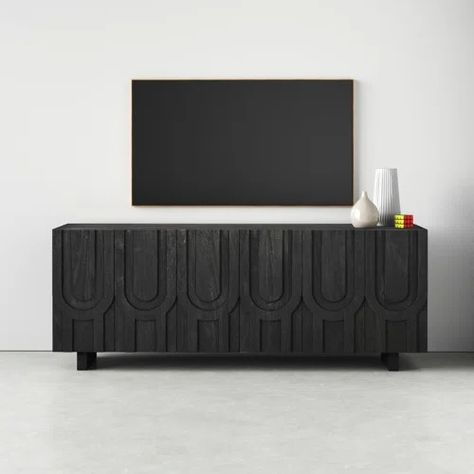 Joss & Main Hudson TV Stand for TVs up to 58" | Wayfair Black Tv Stands, Black Tv Console, Bedroom Tv Stand, Farmhouse Scandinavian, Black Tv Stand, Black Tv, Tv Stand With Storage, Dimensional Wall, Tv In Bedroom