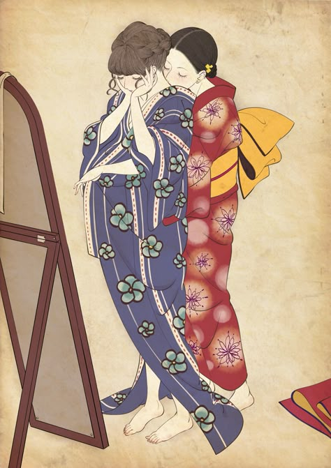 Gl Drawing Pose, Pose Reference Kimono, Japanese Banner Aesthetic, Art Inspo Poses, Yuri Pose Ref, Pose Reference Japanese, Vintage Kimono Outfit, Yukata Aesthetic, Japanese Back Tattoo Women