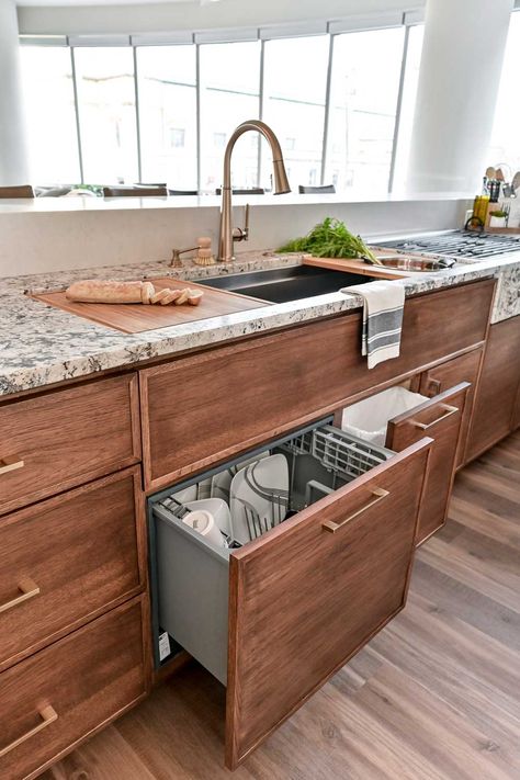 Which Kitchen Appliances Use the Most Power? Appliance Organization, Warm Cozy Kitchen, Appliances Organization, Dishwasher Drawer, Under Sink Plumbing, Under Sink Drawers, Appliance Storage, Condo Kitchen Remodel, Under Kitchen Sink