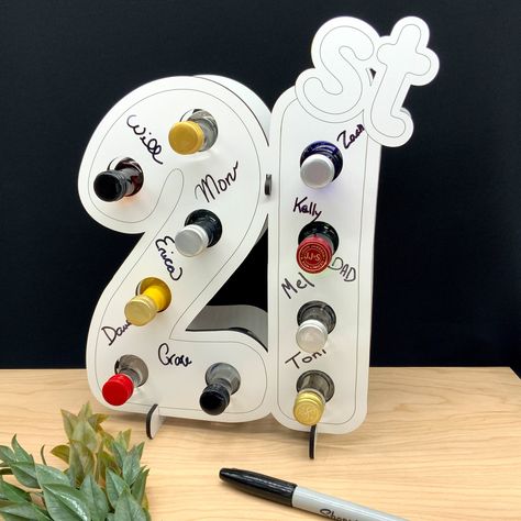 Alcohol Stand, Liquor Bottle Holder, Birthday Alcohol, Birthday Wine Bottle Labels, 007 Casino Royale, 21 Party, Guys 21st Birthday, Birthday Wine Bottles, 21 Bday