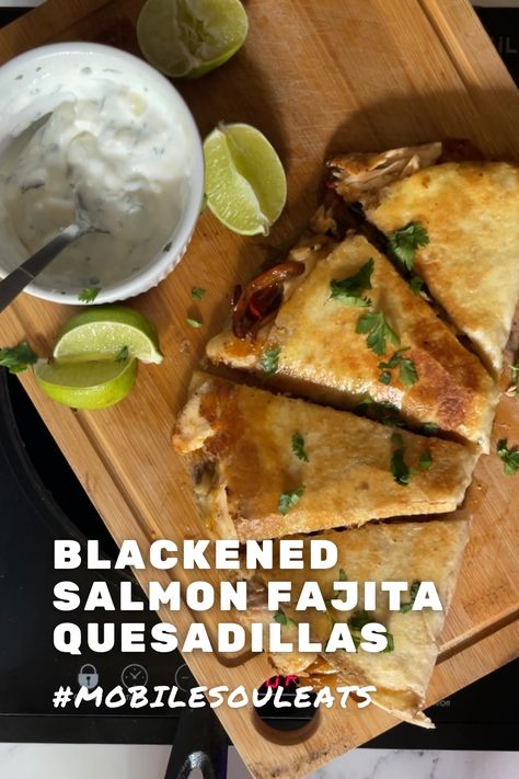 Salmon Quesadilla Recipes, Salmon Quesadilla, Bean Quesadilla, Black Bean Quesadilla, Flaked Salmon, Fajita Vegetables, Garlic Spread, Blackened Salmon, Healthy Recipes Clean