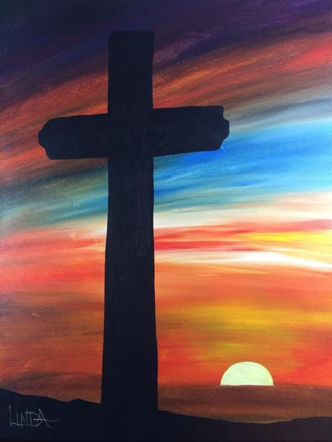 Worship Painting Ideas, Crosses Paintings, Easy Cross Painting, Easter Acrylic Painting Easy, Biblical Paintings Easy, Ideas To Paint On Canvas Easy, Easy Easter Paintings On Canvas, Heaven Painting Easy, Simple Christian Paintings