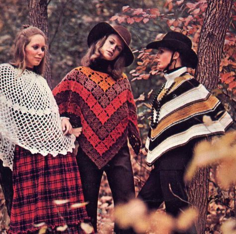 Mod 70s 'Ponchos Defined' Knit and Crochet Patterns Hat, Skirt, Coat  and 6 Ponchos 70s Mode, Poncho Outfit, Idle Hands, 60s 70s Fashion, 60s And 70s Fashion, 70s Inspired Fashion, Seventies Fashion, 70’s Fashion, Crochet Poncho Patterns