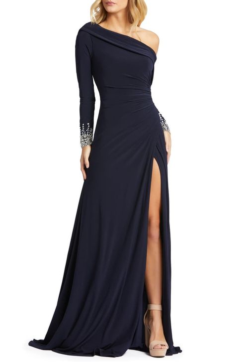 Evening Gowns With Sleeves, Mother Of The Bride Dresses Long, Long Sleeve Evening Gowns, Mother Of The Bride Gown, Formal Dresses With Sleeves, Mac Duggal Dresses, Trumpet Gown, Mob Dresses, Mac Duggal