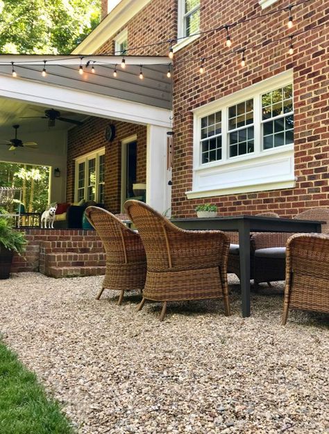 Gravel Patio Diy, Pea Gravel Patio, Gravel Landscaping, Diy Backyard Patio, Garden Patio Decor, Gravel Patio, Patio Pergola, Cheap Patio, Young House Love