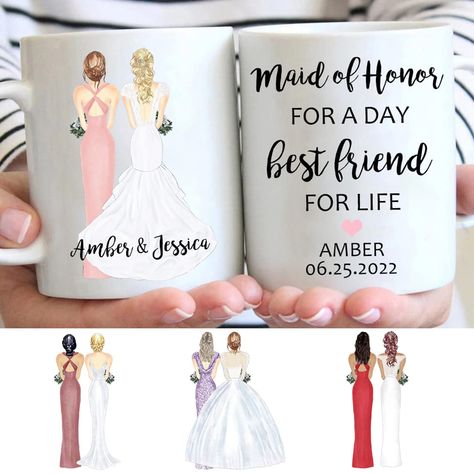 PRICES MAY VARY. Matron of Honor Gifts, Maid of Honor Gifts, Bridesmaid Proposal Mug Gifts: Perfect size to start your morning off right. Wedding Gifts for your bridesmaid, matron of honor Gifts, maid of honor.: 1-Click "Customize now" button. 2-Choose size (11 oz or 15 oz). 3. Choose skin color, dress & hairstyles. 4.Enter the names and date. 5. Choose the title of bridesmaid: Maid of Honor, Matron of Honor and Bridesmaid. Bride Gift Cup: Our Unique Custom Coffee Mug would be super Great Gift f Best White Elephant Gifts, Will You Be My Bridesmaid Gifts, Bridesmaid Mug, Customized Bridesmaid Gifts, Bridesmaid Boxes, Hair Dress, Christmas Wedding Gifts, Gifts Bridesmaid, Bridesmaid Proposal Gifts