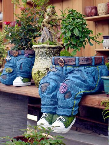 I found this amazing 1 PC Denim Clothes Pants Resin Flower Pot Statue Retro Creative Garden Ornament For Home Courtyard Decoration Sitting Kneeling Pose Jardin Pot with US$45.99,and 14 days return or refund guarantee protect to us. --Newchic Resin Flower Pot, Design Per Patio, Seedling Pots, Planting Pots, Diy Flower Pots, Flower Pots Outdoor, Flower Pot Garden, Grow Plants, Succulents Decor