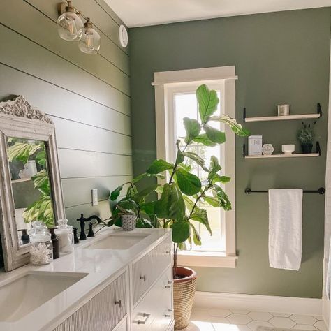 Evergreen Fog SW 9130 - Green Paint Color - Sherwin-Williams Green Bathroom Paint, Evergreen Fog, Sherwin Williams Green, Bathroom Paint Colors, Green Paint Colors, Sherwin Williams Paint Colors, Bathroom Color, Paint Projects, Boho Bathroom