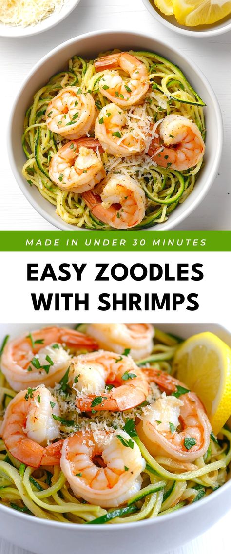 Image for Easy Zoodles with Shrimps Zoodles And Shrimp, Zoodle Recipes Healthy, Whole30 Shrimp Recipes, White Zinfandel, Zoodle Recipes, Pasta Lover, Quick Weeknight Dinners, Shrimp Recipes, Easy Healthy Recipes