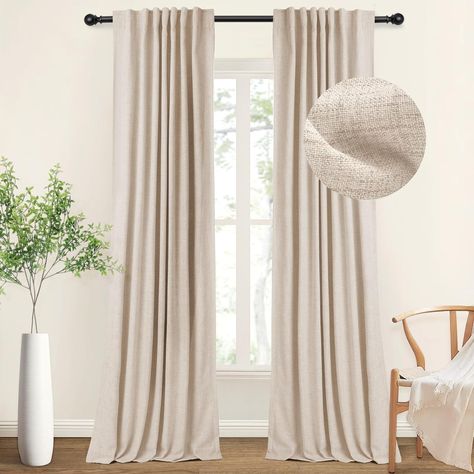 Amazon.com: INOVADAY 100% Blackout Curtains for Bedroom, Thermal Insulated Linen Blackout Curtains 96 Inch Length 2 Panels Set, Back Tab/Rod Pocket Room Darkening Curtains for Bedroom, Nursery -Oatmeal,W50 X L96 : Home & Kitchen Black Canopy Bed, Linen Blackout Curtains, Modern Rustic Farmhouse, Earthy Bedroom, Have A Good Sleep, Budget Bedroom, Curtains For Bedroom, Insulated Curtains, Darkening Curtains