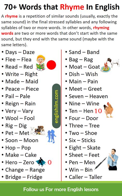 Rhyming Words | List of 70+ Words With Different Meanings Rhyming Words List, Writing Childrens Books, Words List, Sentence Examples, Urdu Language, Other Ways To Say, Collective Nouns, Phonics Words, Different Meaning