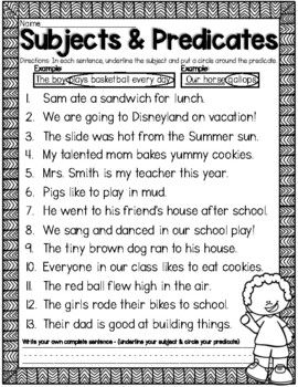 Subjects and Predicates Identification Practice (Complete Sentences):Students practice identifying the subject and predicate in a sentence by underlining the subject and circling the predicate. They also get to write their own sentence and underline their subject and circle their predicate. An answer key is also provided!Thanks so much for your purchase! Your feedback would be appreciated! For more products like this, visit my store at Liddle Minds. Subject Predicate Activities, Simple Subject And Predicate, Complete Predicate, Complete Subject And Predicate, Homeschooling First Grade, Subject Predicate, 2023 Workout, Sentence Building Activities, Complete Subject