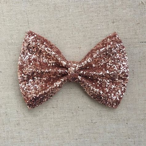 Pink Glitter Hair, Bow For Hair, Gold Hair Bow, Gold Glitter Bow, Gold Bow Tie, Rose Gold Theme, Leather Bow Tie, Black And Rose Gold, Rose Gold Sparkle