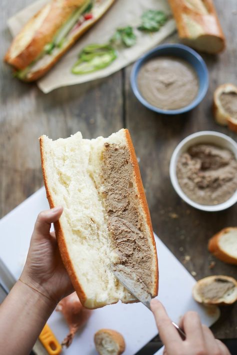 Chicken Liver Pâté Recipe (Great for Vietnamese Bánh Mì) - Hungry Huy Banh Mi Pate Recipe, Pate Sandwich, Beef Carpaccio Recipe, Chicken Liver Pate Recipe, Brick Toast, Liver Pate Recipe, Pho Restaurant, Vietnamese Foods, Cultured Food