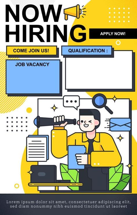 Job Vacancy Flyer Poster Design Template Apply Now Poster Design, Job Vacancy Poster Design, Job Advertisement Poster, Job Advertisement Design, Advertisement Design Poster, Vacancy Poster Design, Job Vacancy Poster, Office Illustration, Hiring Poster