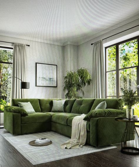 Wood Sofa Design Living Rooms, Wood Sofa Design, Living Room Corner Ideas, Room Corner Ideas, Green Furniture Living Room, Green Corner Sofas, Teak Wood Sofa, Sofa Design Living Rooms, Green Couch Living Room