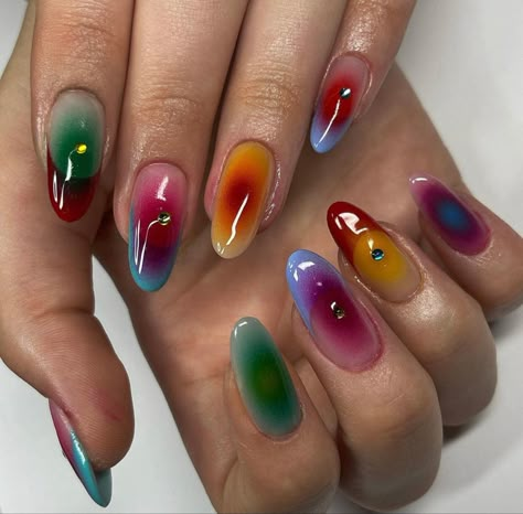 Ephemeral Tattoo, Nail Design Glitter, Airbrush Nails, Colorful Nails, Minimalist Nails, Fire Nails, Dream Nails, Funky Nails, Pretty Acrylic Nails