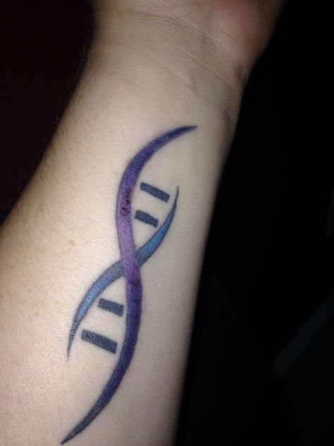 Touch up on my DNA tattoo for Huntington's Disease! Peregrine Tattoo, Dna Drawing, Hd Tattoos, Satanic Tattoos, Huntington's Disease, Dna Project, Dna Tattoo, Awareness Tattoo, Small Images