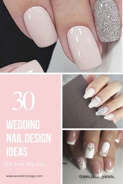 30 WEDDING NAIL DESIGNS IDEAS FOR YOUR BIG DAY Wedding Nail Colors, Wedding Nail Ideas, Pink Wedding Nails, Wedding Day Nails, Engagement Nails, Christmas Manicure, Wedding Nail, Wedding Nails For Bride, Wedding Nails Design