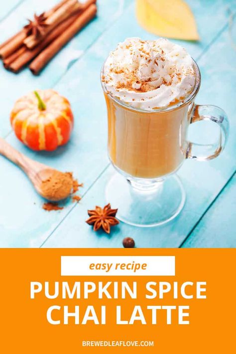 Nothing warms up a cold day like a pumpkin spice chai latte! Here's an easy recipe you can make at home to get in the fall spirit today! Pumpkin Spice Tea Recipe, Chia Latte Recipe, Pumpkin Spice Chai Latte Recipe, Pumpkin Spice Chai Latte, Pumpkin Chai Latte, Spiced Tea Recipe, Pumpkin Spice Chai, Chai Tea Latte Recipe, Homemade Chai Tea