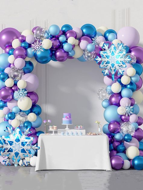 141Pcs Frozen Balloon Garland Arch Kit Snow Blue and Purple White Balloons Birthday Snowflake Foil Balloons for Princess Winter Wonderland Gir Frozen Theme Birthday Party Supplies DecorationsI discovered amazing products on SHEIN.com, come check them out! Frozen Birthday Decorations, Frozen Balloons, Frozen Birthday Party Decorations, Snowflake Party, Winter Party Decorations, Frozen Birthday Theme, Ballon Party, Frozen Themed Birthday Party, Party Girlande