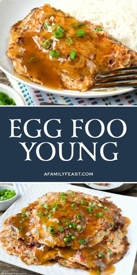 Egg Foo Young is a Chinese egg omelet loaded with chopped vegetables and meat of your choice. Serve it with a flavorful brown gravy on top! Chinese Food Recipes, Chopped Vegetables, Chinese Bbq Pork, Chinese Egg, Homemade Chinese Food, Chinese Chicken Recipes, Egg Omelet, Authentic Chinese Recipes, Mapo Tofu