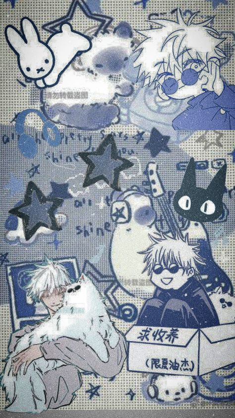 Blue Gojo Wallpaper, Gojo Phone Background, Blue Aesthetic Manga, Gojo Phone Wallpapers, Gojo And Cinnamoroll, Jjk Wallpaper Aesthetic, Gojo Wallpaper, Gojo Satoru Wallpaper, Jjk Wallpaper