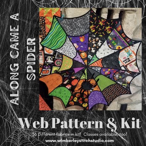 Spider Web Wall hanging made with festive fabrics Spiderweb Quilt Pattern, Halloween Spider Web Quilt, Spider Web Quilt, Web Patterns, Halloween Spider Web, Halloween Quilts, Quilted Wall Hangings, Spider Web, Different Fabrics