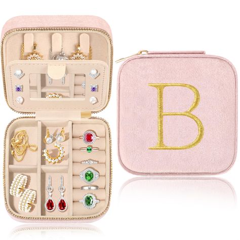 PRICES MAY VARY. Unique Gifts For women: Luxurious pink velvet and personalized embroidery letter, mini Jewelry case with letter makes the personalized gift for mom, daughter, friends, sister, bridesmaid, bride, wife, girlfriend, teacher... Portable and Compact: Multi-functional travel jewelry storage box with mirror can hold all kinds of jewelry in different areas. There are 3 necklace hooks, an elastic pocket for many uses, ring holder, earring holder, removable dividers, so it can be adjusted Girls Jewelry Organization, Teen Girl Jewelry, Sister Bridesmaid, Necklace Hooks, Christmas Gift Daughter, Pink Jewelry Box, Mini Jewelry, Graduation Gifts For Daughter, Embroidery Letter