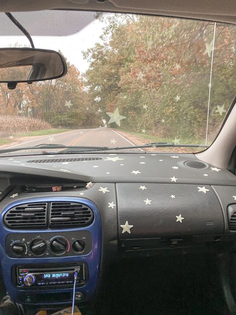 Sunroof Car Aesthetic Decor, Dash Decor Car, Car Decorations Interior Dark Aesthetic, Car Decorations Interior Grunge, Car Decorations Interior Aesthetic Ideas, Car Lights Interior, Whimsigoth Car, Alt Car Decor, Car Decorations Interior Old Car