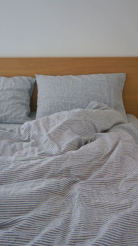 Set of 3 stone washed pure Linen,  blue striped bedding linen, bed set duvet cover + 2 pillowcases by LinenLegend on Etsy Blue Striped Bedding, Bed Set Duvet, Shared House, Bedding Linen, Uni Room, Linen Bed, Striped Bedding, Dorm Room Inspiration, Future Apartment