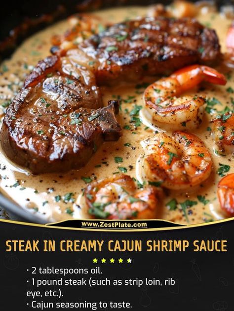 My Home Made Recipe | A delightful beef steak paired with a rich and creamy sauce infused with Cajun-seasoned shrimp | Facebook Jerk Steak And Shrimp Over Yellow Rice, Steak And Shrimp Burrito, Jerk Steak, Chili Cheese Dog Recipe, Seasoned Shrimp, Steak Shrimp, Steak Dinners, Cajun Sauce, Shrimp Fajitas