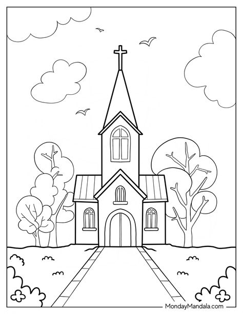 20 Church Coloring Pages (Free PDF Printables) Sabbath Coloring Page, Kids Church Coloring Pages, Bible Coloring Sheets Free Printables, Church Coloring Pages For Kids, Bible Coloring Pages For Kids Printables, Christian Coloring Pages For Kids, Church Activity Sheets, Church Coloring Pages, Sunday School Activity Sheets