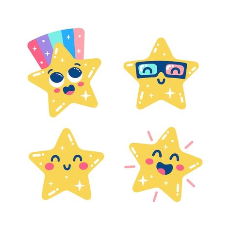 Cute Star Illustration, Cute Stars Drawing, Star Cartoon Drawing, Star Clipart Cute, Star Illustration Design, Kawaii Stars, Stars Clipart, Star Cartoon, Stars Illustration