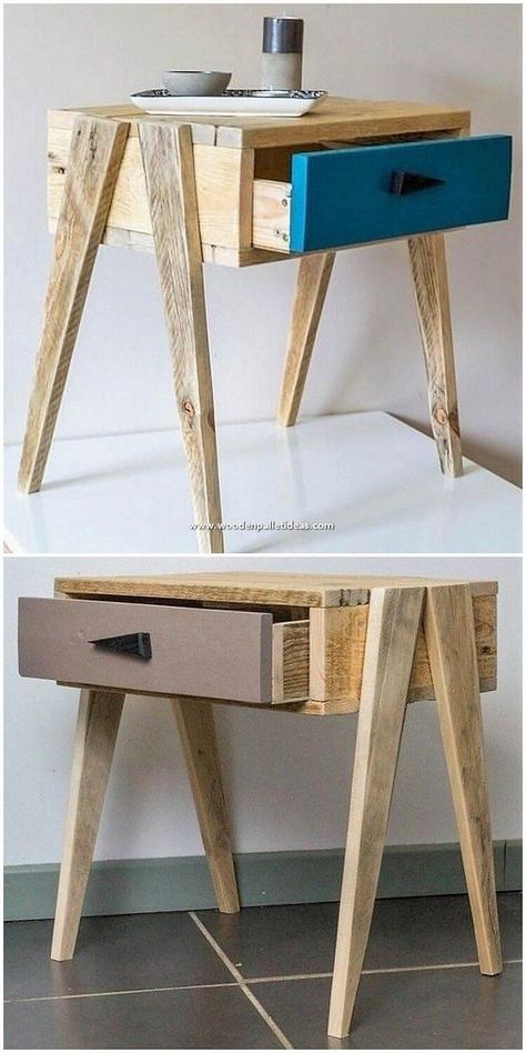 Pallet Night Stands, Wooden Table Diy, Diy Side Tables, Recycled Wood Projects, Pallet Side Table, Diy Wood Pallet, Wooden Pallet Furniture, Wooden Pallet Projects, Wood Pallet Projects