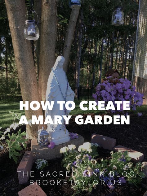 May Flowers: Creating a Mary Garden Mother Mary Statue Garden, Sacred Garden Design, Virgin Mary Grotto Garden, Mary Garden Statue, Mary Shrine Outdoor, Mary Garden Ideas Backyards, Mother Mary Garden Ideas, Rosary Walk Garden, Virgin Mary Garden Shrine