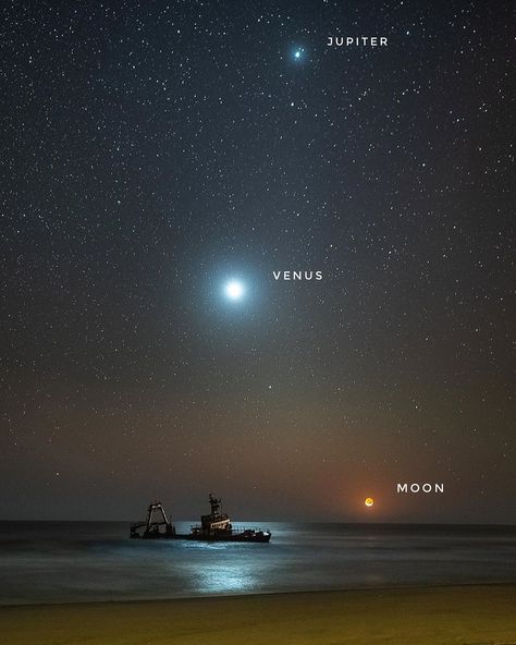 UNIVERSE DOPE on Instagram: “Shipwreck at Moonset 🌖 ⠀ A crescent Moon is about to sink under the western horizon in this sea and night skyscape. The atmospheric photo…” Photo Poetry, Venus And Jupiter, Happy Birthday Drawings, Atmospheric Photo, Shoot The Moon, Moon Setting, Milky Way Galaxy, Moon Rise, Moon Glow