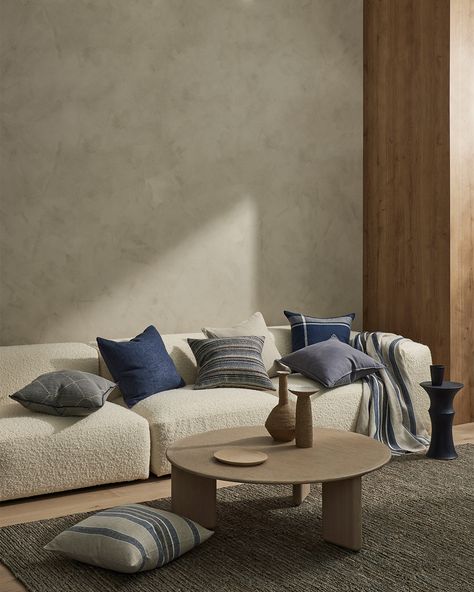 Immerse yourself in the indulgence of the Indra collection. Calming hues of sapphire balance the senses whilst bringing a luxurious yet subtle pop of colour that lifts the winter solstice. Styling Couch, Cushion Styling, Inner Confidence, Plain Cushions, Natural Palette, Hamptons Style, European Linens, Linen Throw, Design Advice