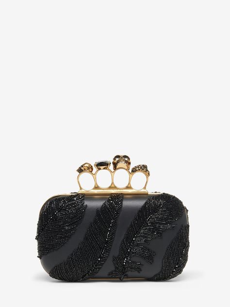 Alexander Mcqueen Purse, Alexander Mcqueen Clutch, Black Alexander Mcqueen, Alexander Mcqueen Bag, Knuckle Duster, Travel Size Perfume, Crystal Clutch, The Skull, Black Feathers