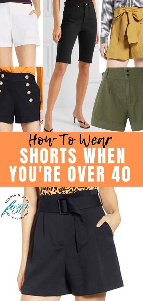 Here's how to wear shorts when you're over 40. #fashion #summerfashion #shorts #howtostyle 2023 Summer Fashion Trends Shorts, Shorts For Summer 2023, Work Shorts Women, Women Black Shorts Outfit, Dressed Up Shorts Outfit, How To Wear High Waisted Shorts, Dressy Shorts Outfits Women Over 40, Shorts Outfits Women Over 40 Over 50, How To Wear Shorts Over 40