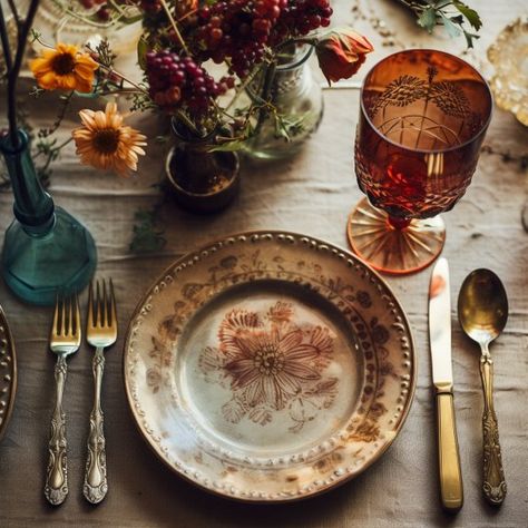 Thanksgiving Cottagecore, Thanksgiving Dinner Set Up, Cottagecore Tablescape, Cottagecore Table Setting, Gold Flatware Table Setting Thanksgiving, 2022 Thanksgiving Table Settings, Fall Place Settings, Thanksgiving Table Spode, Thanksgiving Table Place Settings