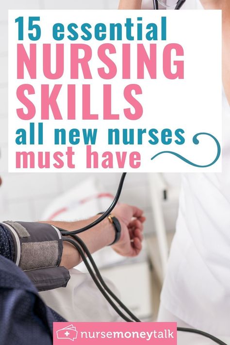 One of the questions I get a lot especially from new nurses involves the essential nursing skills they need to be a successful nurse.So they might ask “what are the basic nursing skills I need once I start working? Here are 15 of the most essential nursing skills! #nursecareers #beinganurse Basic Nursing Skills, Nursing Professional Development, New Nurse Tips, Nursing Basics, Nursing Hacks, Nurse Education, Nurse Career, Nurse Money, Nurse Skills